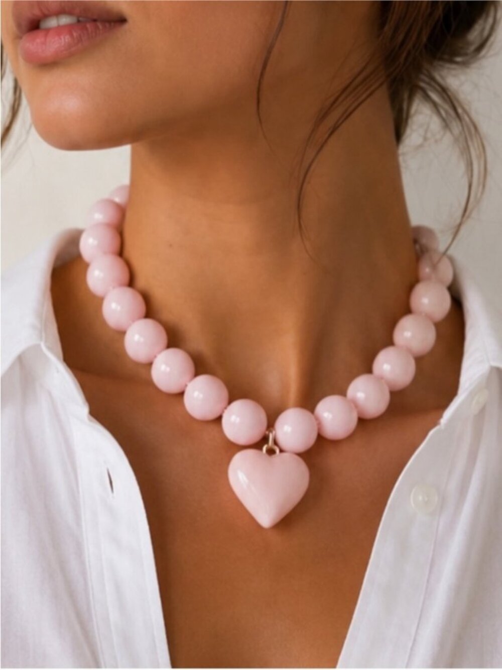 New! Y2K Pink Beaded Heart Charm Dopamine Necklace NWOT 2016